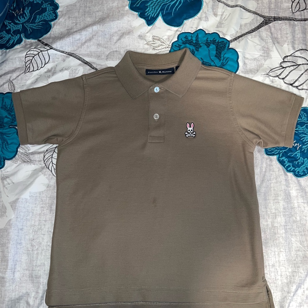 Psycho Bunny Kids Polo Shirt - Taupe with Pink Logo